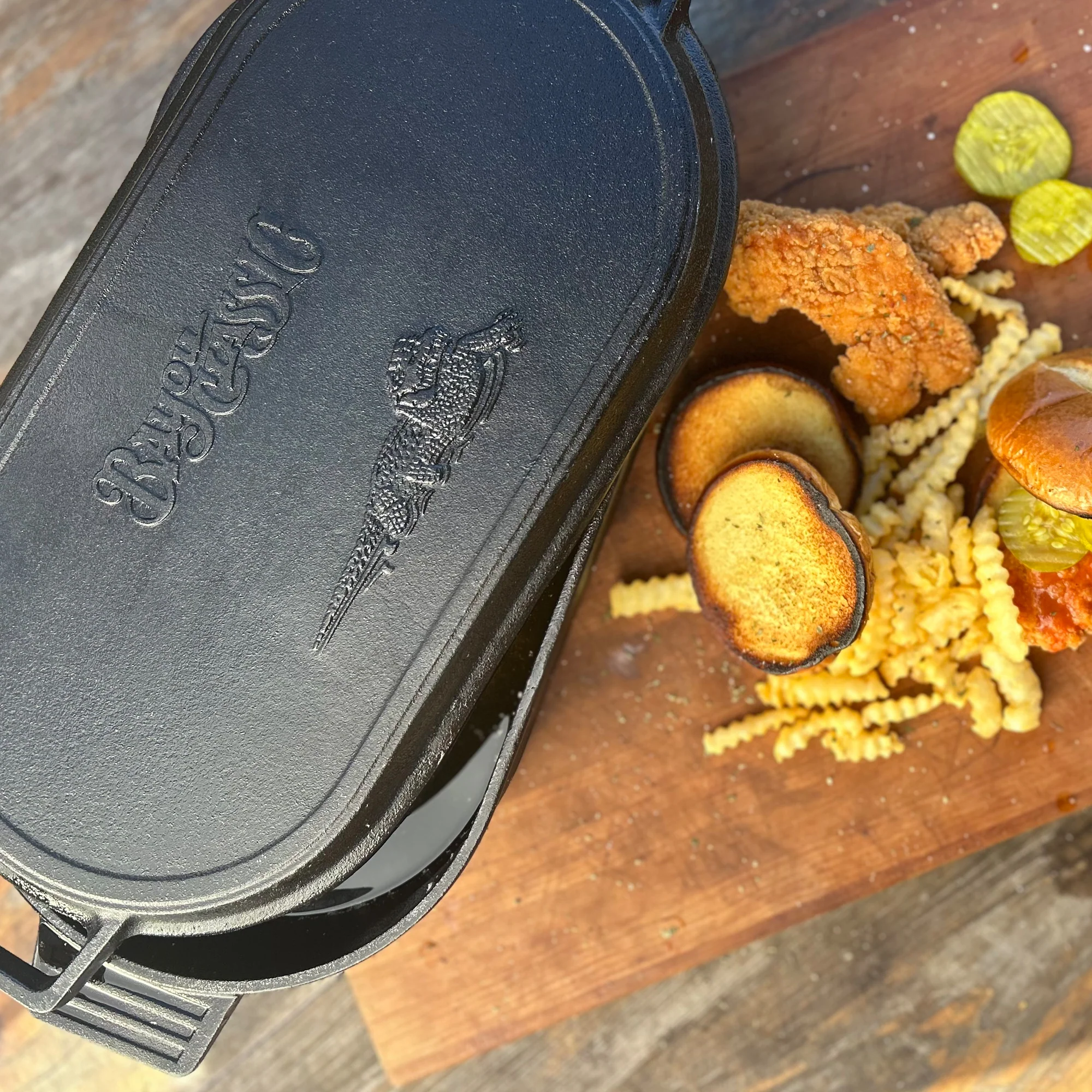 6-qt Cast Iron Oval Fryer with Griddle Lid - Image 6